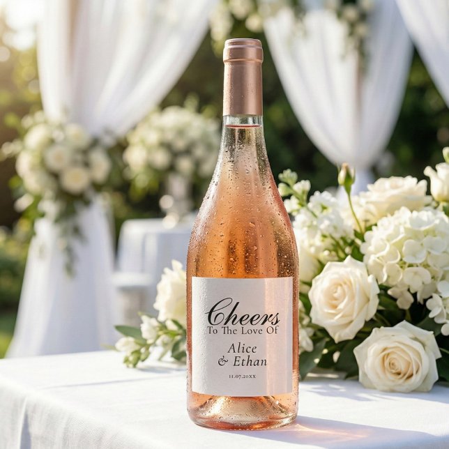 Cheers Elegant Script Wedding White Wine Label (Creator Uploaded)