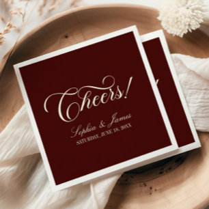 Cheers! Elegant Vintage Ivory Burgundy Wedding Napkin