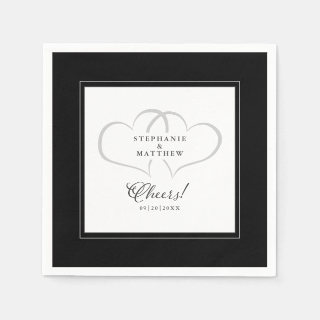 Cheers Elegant Wedding Calligraphy Black & White Napkin (Front)