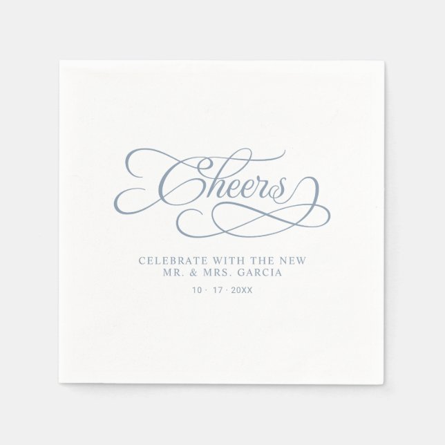 Cheers Elegant Wedding Calligraphy Dusty Blue   Napkin (Front)