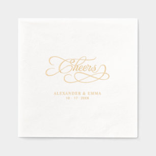 Cheers Elegant Wedding Calligraphy Real Gold Foil Napkins