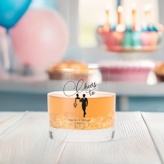 cheers elegant wedding couple minimalist whiskey glass (Insitu (Baby Shower))