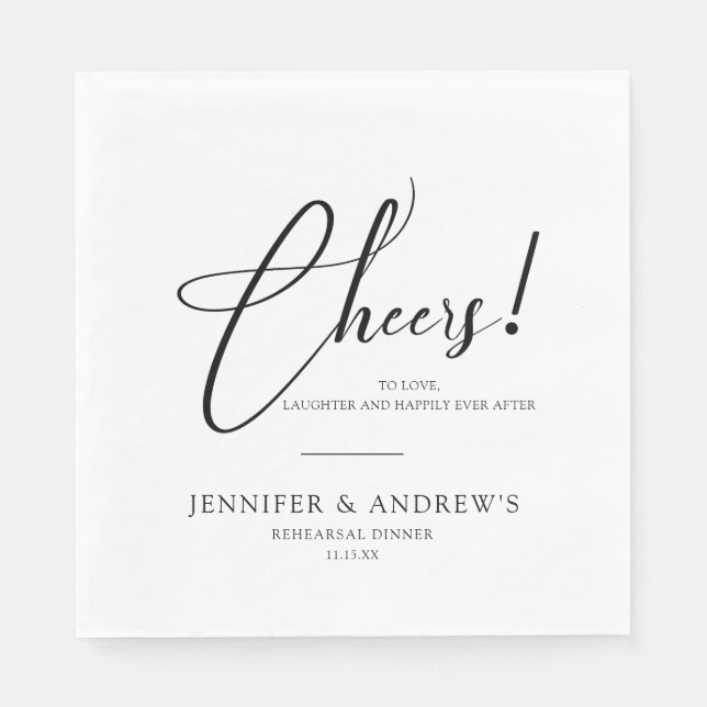 Cheers Elegant Wedding Rehearsal Personalised Napkin (Front)