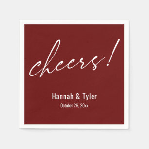 Cheers! Elegant Wedding Typography Burgundy Napkin