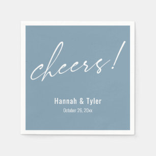 Cheers! Elegant Wedding Typography Dusty Blue Napkin
