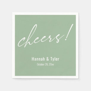 Cheers! Elegant Wedding Typography Sage Green Napkin