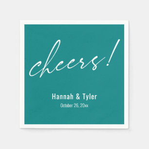 Cheers! Elegant Wedding Typography Teal Napkin