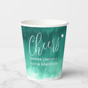 Cheers Emerald green abstract art wedding Paper Cups
