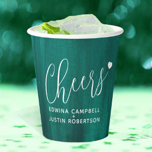 Cheers Emerald green abstract art wedding Paper Cups