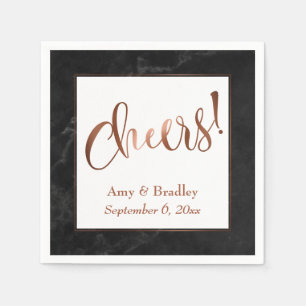 "Cheers!" Faux Copper Script over Black Marble Napkin