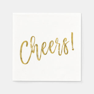 Cheers Faux Gold Foil and White Napkins