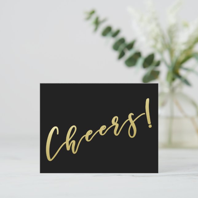 Cheers! | Faux Gold Script Postcard (Standing Front)