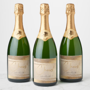 Cheers! Faux Gold Tone Sparkling Wine Label
