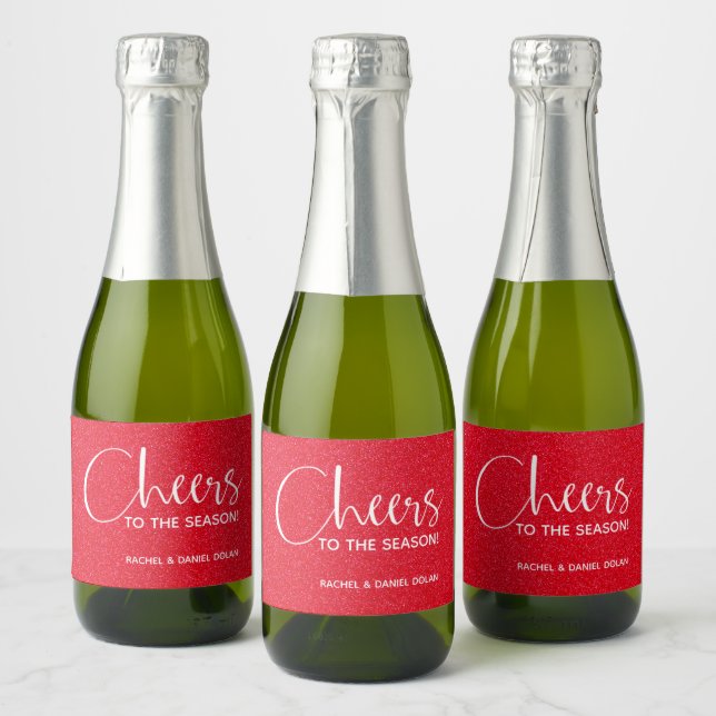 Cheers Faux RED GLITTER Christmas Mini Sparkling Wine Label (Bottles)