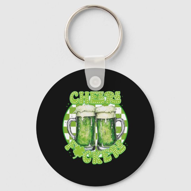 Cheers Fcckers St. Patricks Day Irish Shamrock Bee Key Ring (Front)