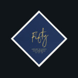 Cheers Fifty Modern Navy Blue 50th Birthday Party Napkin<br><div class="desc">This custom paper napkin will add stylish detail to your special celebration. This 50th birthday napkin design features simple chic gold lettering "Fifty" with custom text on a navy blue. Matching invitations and party supplies are available in my shop BaraBomDesign.</div>