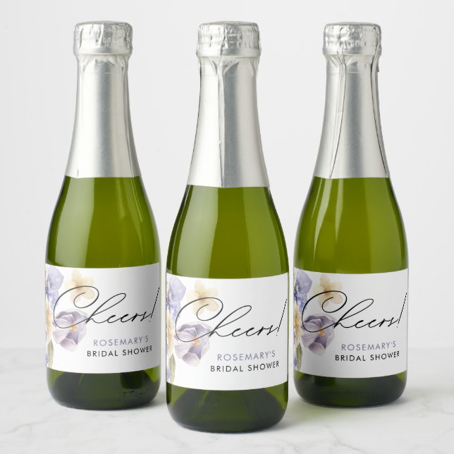 Cheers Floral Bridal Tea Party Bridal Shower Sparkling Wine Label (Bottles)