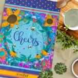 Cheers Floral Fun Bees Colourful Personalised Name Tea Towel<br><div class="desc">Chic Floral Stylish Floral Cheers Kitchen towel. These unique kitchen bee towels are a perfect gift to celebrate a birthday, retirement, anniversary, etc…Personalise with a name. A fun way to add some colour to your kitchen. Pair it with a bottle of wine and it makes a great gift for friends,...</div>