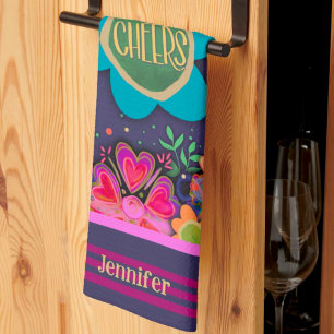 Cheers Floral Fun Colourful Personalised Name Tea Towel