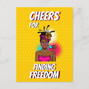 Cheers for Finding Freedom woman happy colourful Postcard