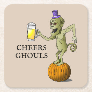 Cheers for Halloween Square Paper Coaster