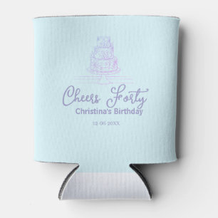 Cheers forty happy birthday cake blue purple name can cooler