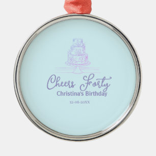 Cheers forty happy birthday cake blue purple name  metal tree decoration