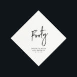 Cheers Forty | Modern Adult 40th Birthday Party Napkin<br><div class="desc">This custom paper napkin will add stylish detail to your 40th birthday celebration. This design features simple chic lettering "Forty" with custom text. Matching invitations and party supplies are available in my shop BaraBomDesign.</div>