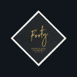 Cheers Forty | Modern Black 40th Birthday Party Napkin<br><div class="desc">This custom paper napkin will add stylish detail to your 40th birthday celebration. This design features simple chic gold lettering "Forty" with custom text. Matching invitations and party supplies are available in my shop BaraBomDesign.</div>