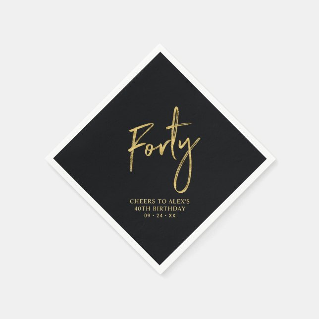 Cheers Forty | Modern Black 40th Birthday Party Napkin (Corner)