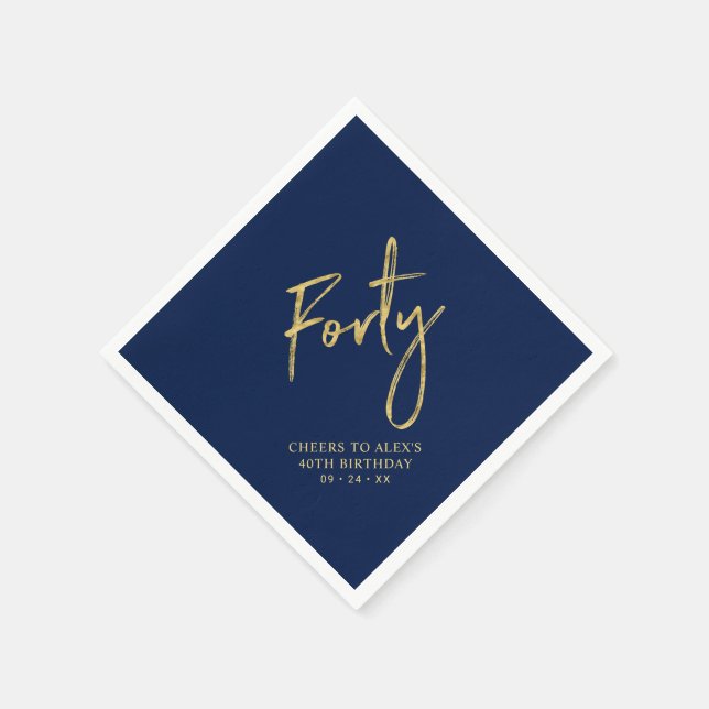 Cheers Forty Modern Navy Blue 40th Birthday Party Napkin (Corner)