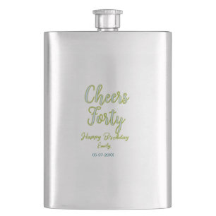 cheers forty name green blue pastel birthday elega hip flask