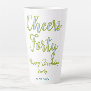 cheers forty name green blue pastel birthday elega latte mug