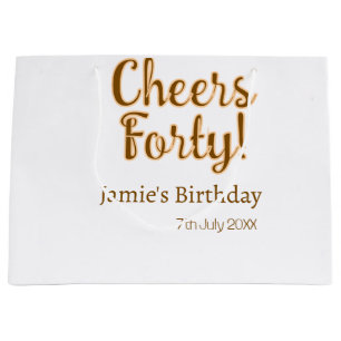 Cheers forty orange brown calligraphy birthday nam large gift bag