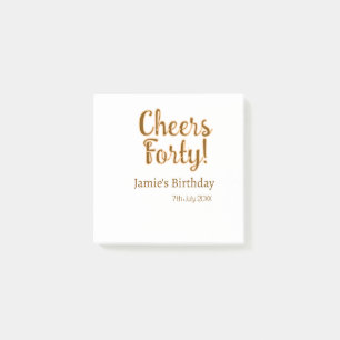 Cheers forty orange brown calligraphy birthday nam post-it notes