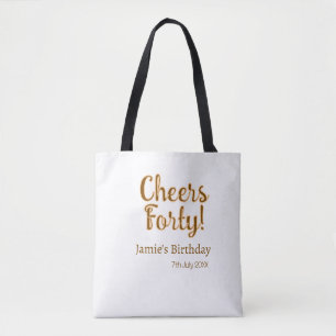 Cheers forty orange brown calligraphy birthday nam tote bag
