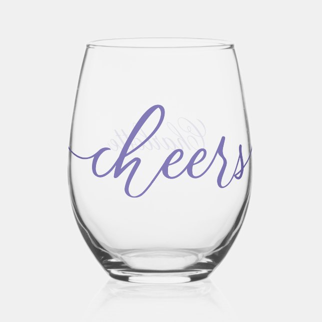 CHEERS!  Fun Beautiful Typography with Name Stemless Wine Glass (Front)