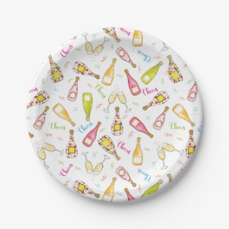 Cheers fun champange flutes drink glasses paper plate