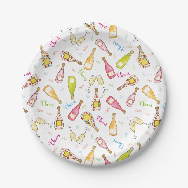 Cheers fun champange flutes drink glasses paper plate (Front)