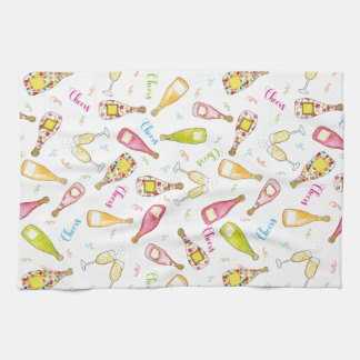 Cheers fun champange flutes drink glasses tea towel