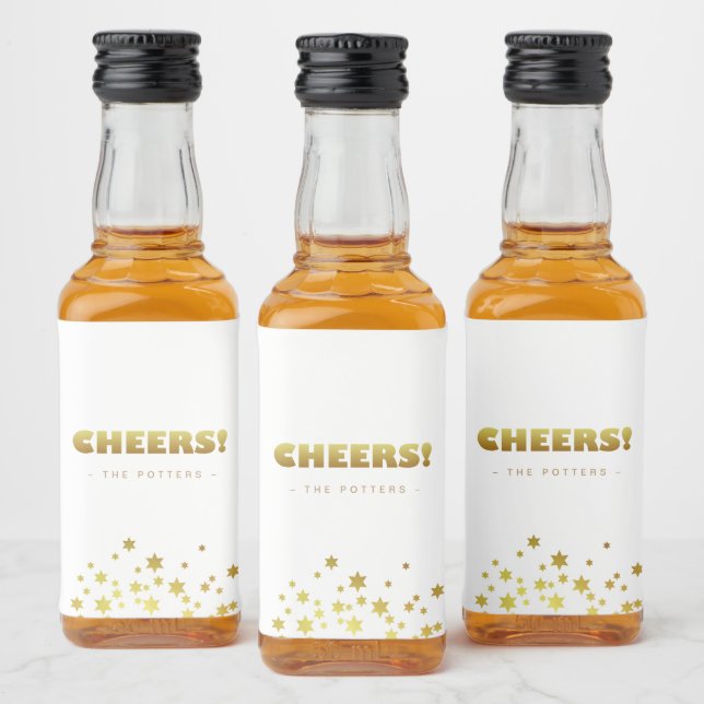 Cheers | Fun Christmas White & Gold Mini Liquor Bottle Label (Bottles)