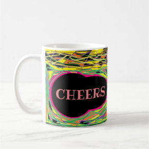 Cheers fun stripey wiggly design pastels drinking coffee mug