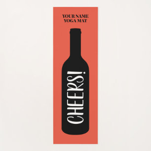 Cheers funny wine bottle silhouette custom name yoga mat
