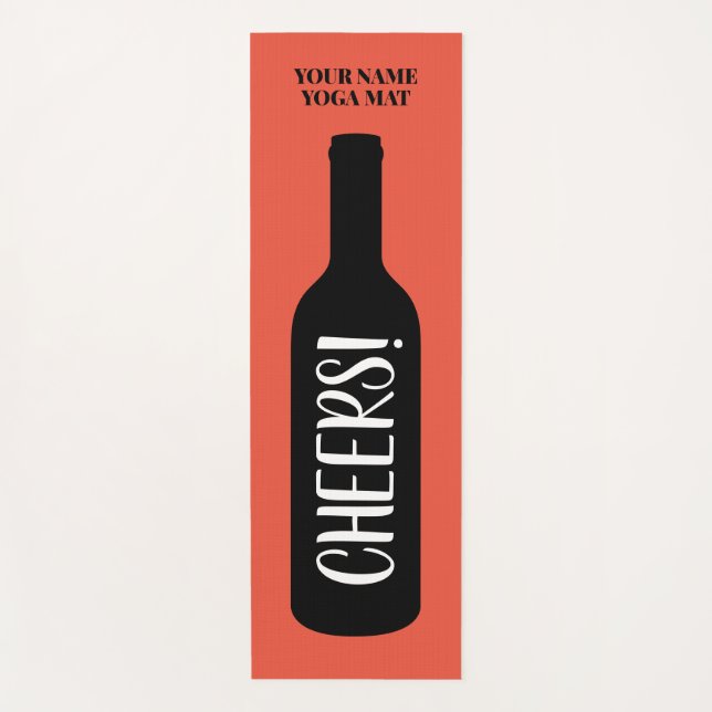 Cheers funny wine bottle silhouette custom name yoga mat (Front)