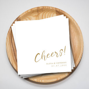 Cheers! Gold Accent Modern Wedding Napkins