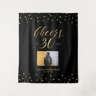 Cheers   Gold & Black 30th Birthday Party Photo Tapestry