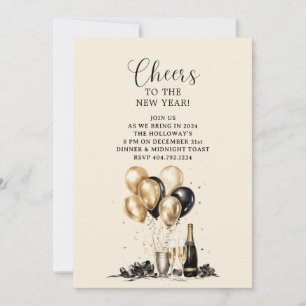 Cheers Gold Black New Year Party Invitation