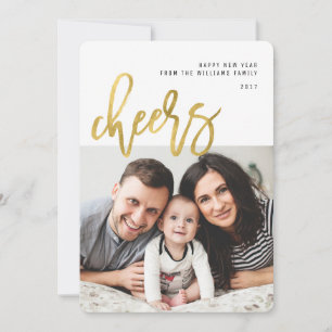 Cheers   Gold Calligraphy Photo New Years Card