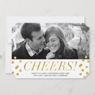 Cheers! Gold Confetti New Years Photo Holiday Card