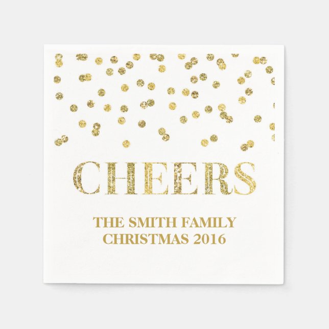 Cheers Gold Glitter Confetti Christmas Napkin (Front)